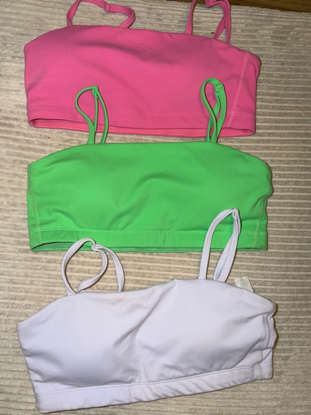 Neon Pink, Lime Green & White Strapless Bikini Tops - Set of 3